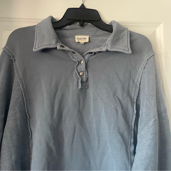 *boutique* Peach Love dusty blue pullover distressed - Picture 7 of 7